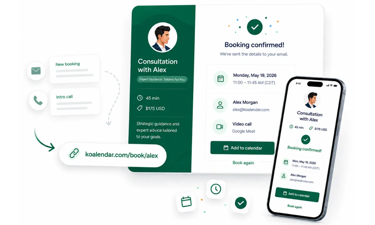 Koalendar booking page