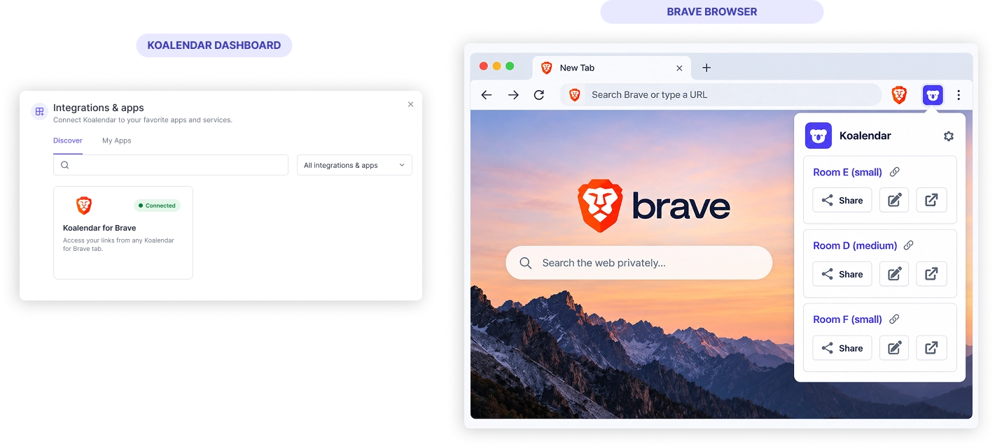 Share your booking links from Brave