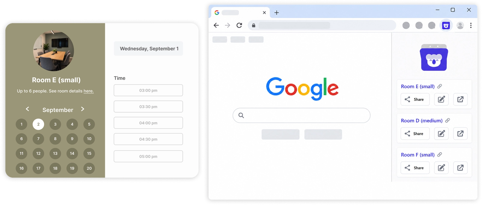 Share your booking links from any tab