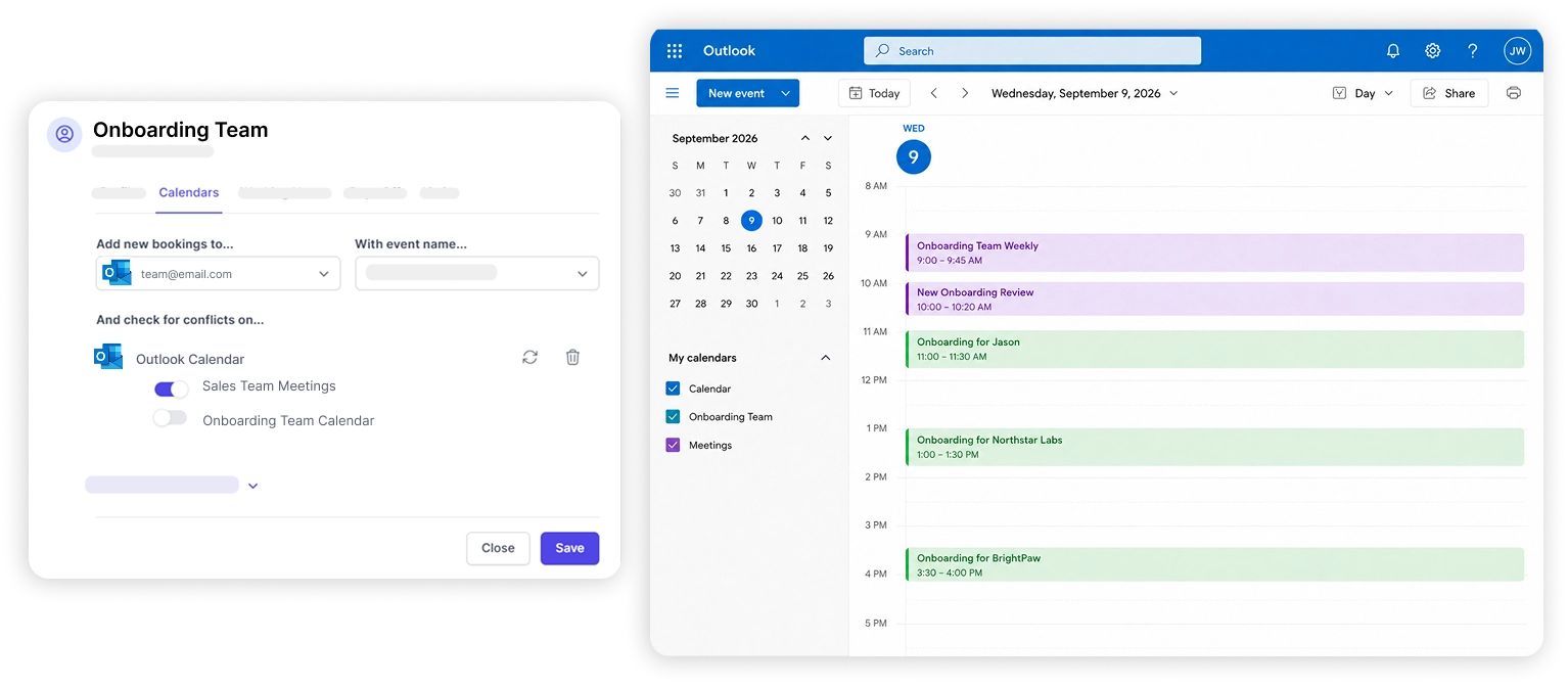 Koalendar booking page connected to Outlook Calendar