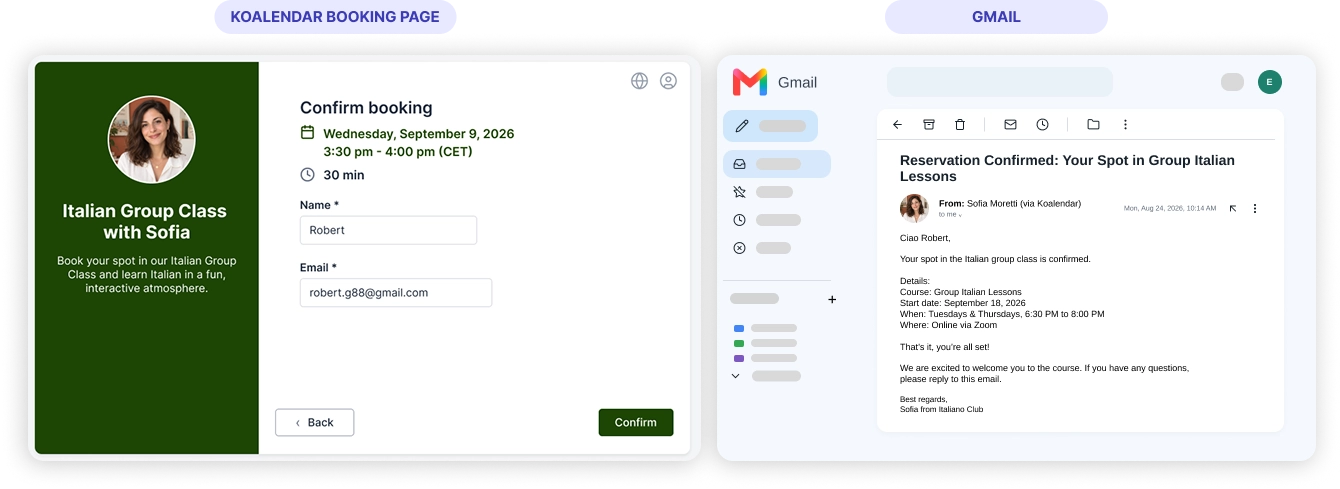 Send booking confirmation emails from your own Gmail